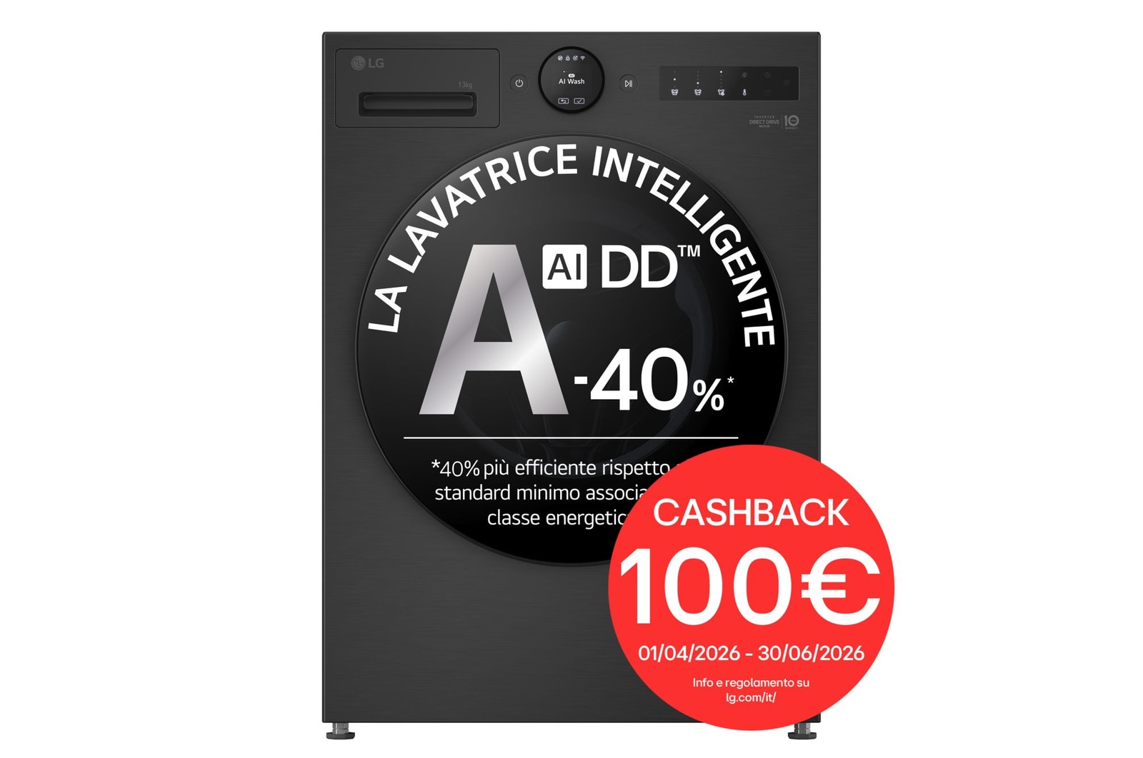 Immagine frontale della lavatrice LG F4X70013TBB con cashback